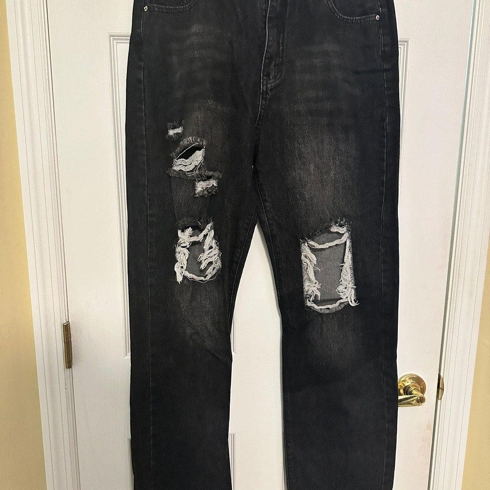 Jeans Womens Black Distressed Dark Wash Jeans 5 Pocket XL